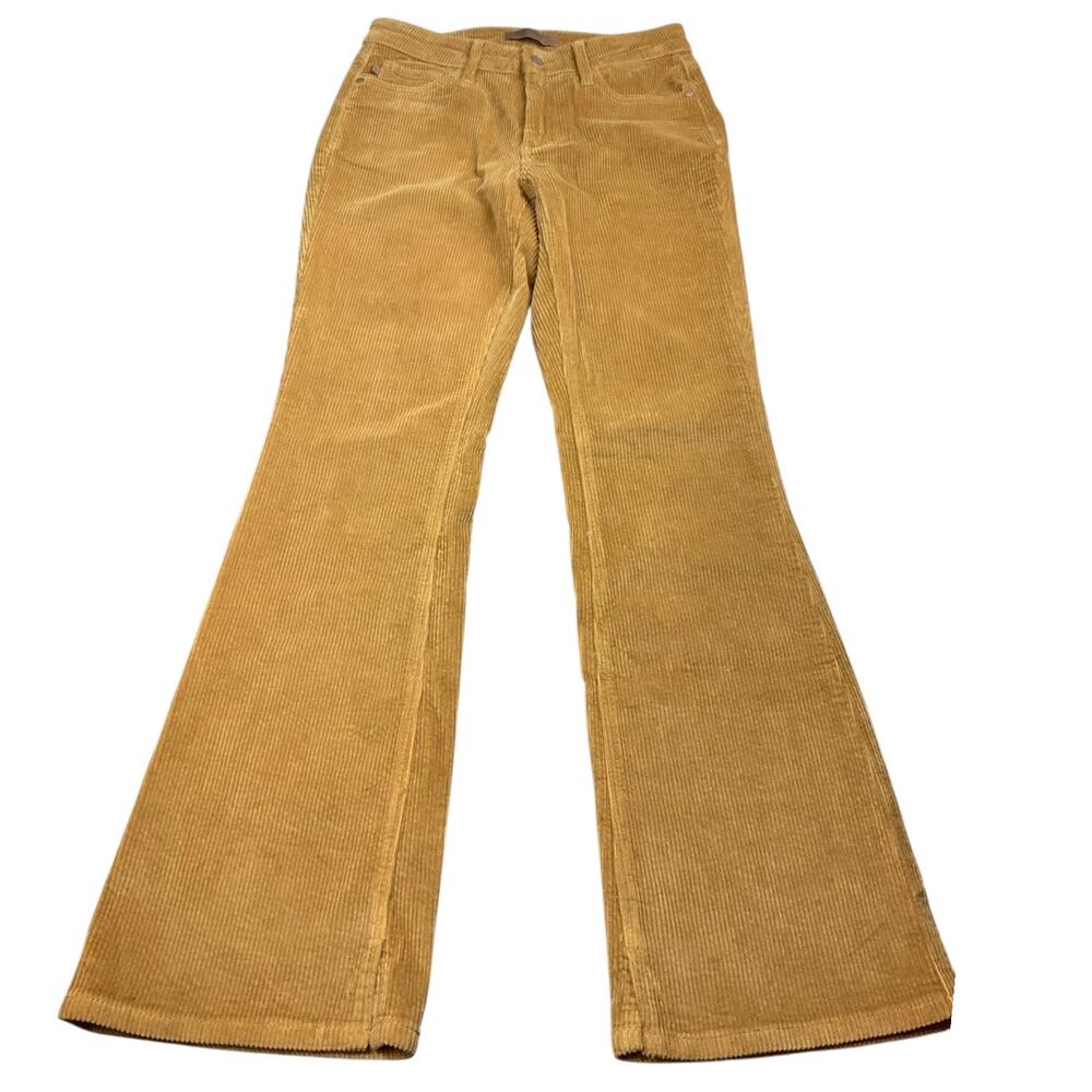 Judy Blue Womens 5/27 Corduroy Bootcut Flare Pants Mustard Tan Stretch High Rise